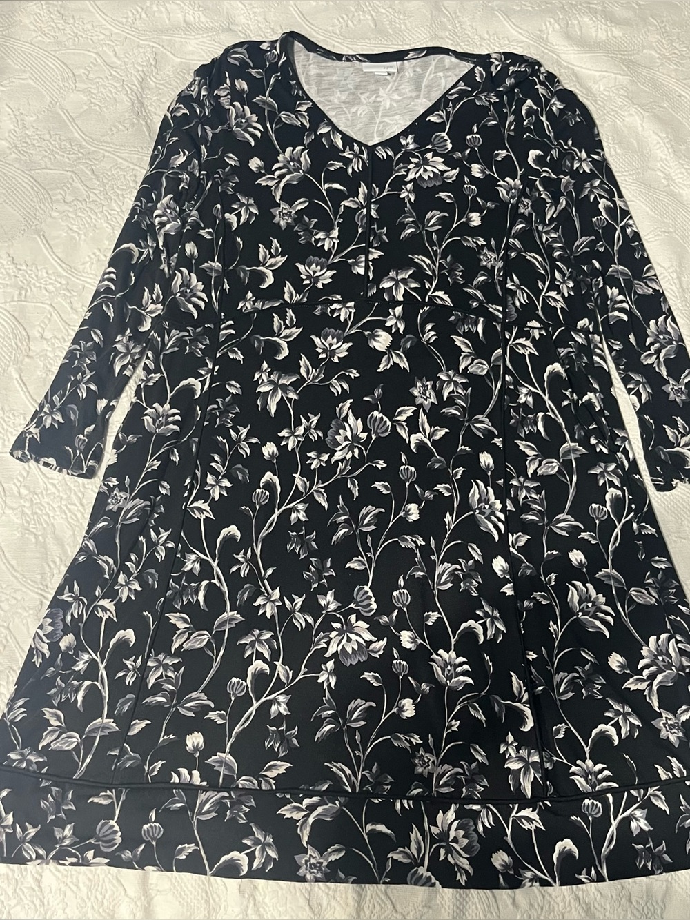 J. Jill Boho Black Dress with White Floral Print